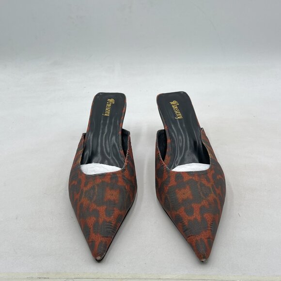 Wansseny Leopard Pointed Toe Slip On Comfy Mules Low Kitten Heel Backless Pumps - Picture 3 of 8